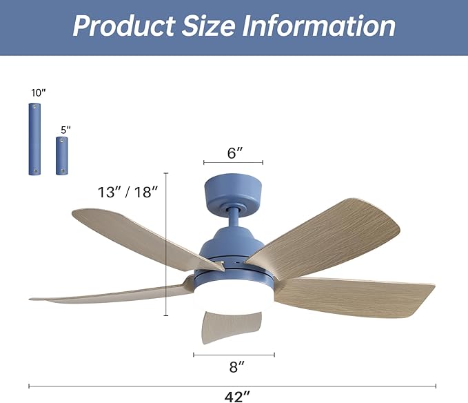 Sofucor Ceiling Fan with Lights Remote Control,42 Inch 5 Blades Modern Ceiling Fan 6 Speeds Outdoor Ceiling Fans Noiseless Reversible DC Motor for Patios Bedroom Living Room Kitchen Farmhouse