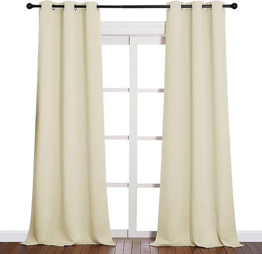 NICETOWN Room Darkening Curtain Panels - Baby Room Curtains 90 inches Long, Privacy Draperies (Beige, 42 inch Width, 2 Panels)