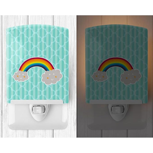 Caroline's Treasures BB6789CNL Rainbow in Clouds Ceramic Night Light Compact, UL-Certified, Ideal for Bedroom, Bathroom, Nursery, Hallway, Kitchen, 6x4x3, Multicolor