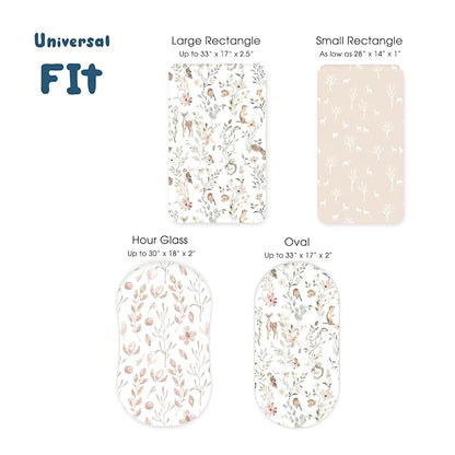 GRSSDER Stretchy Ultra Soft Fitted Bassinet Sheets 3 Pack, Universal Fit for Baby Cradle Moses Basket Oval Rectangle Mattress Safe and Snug, Beautiful Blush Pink Floral Bassinet Sheet for Girls