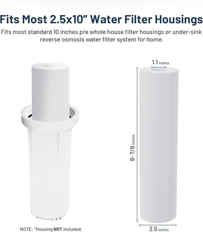 Whole House Water Filter Cartridge Replacement for Well Water, 50 Micron Water Filter 10 x 2.5 Melt Blown PP Sediment Water Filter Compatible with AP110, WHKF-GD05, CFS110, P5, WFPFC5002-6 Pack