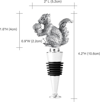 Homestia Wine Bottle Stoppers for Glass Bottles, Squirrel Bottle Stopper Reusable Wine Corks Black Wine Tool, Zinc-Alloy Silicone Wine Stoppers, Wine Toppers with Decors