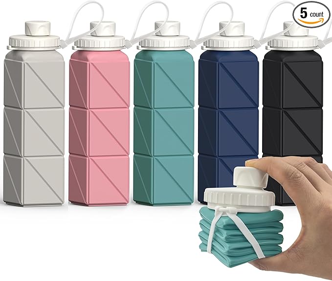 Collapsible Water Bottles, Silicone Foldable Portable Water Bottle 610ml, Lightweight Reusable Leakproof for Travel Camping Hiking Cycling Yoga Sports Outdoor