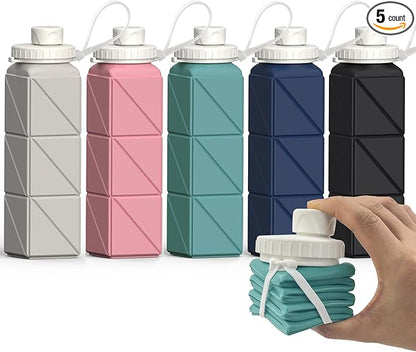 Collapsible Water Bottles, Silicone Foldable Portable Water Bottle 610ml, Lightweight Reusable Leakproof for Travel Camping Hiking Cycling Yoga Sports Outdoor