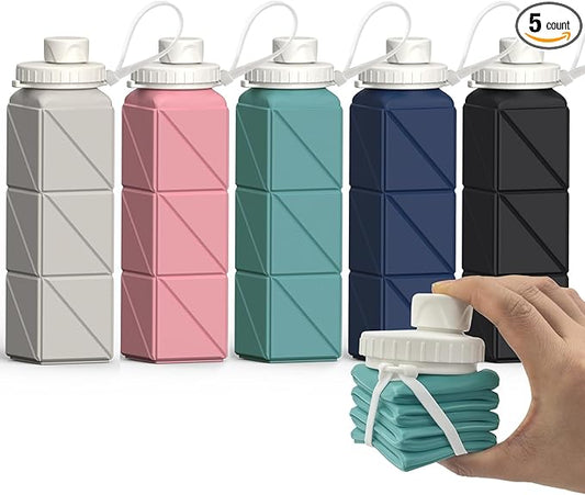 Collapsible Water Bottles, Silicone Foldable Portable Water Bottle 610ml, Lightweight Reusable Leakproof for Travel Camping Hiking Cycling Yoga Sports Outdoor