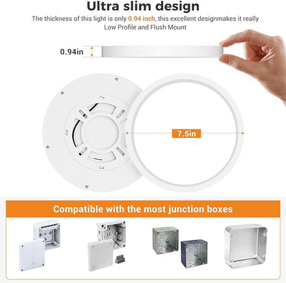 slochi Flush Mount Ceiling Light Fixtures - 3000K-4000K-6500K & 100W Equivalent Flat led Lights for Room Ceiling,Ultra Thin Round White Ceiling Lights for Living Room,Bedroom,Kitchen,Bathroom,Hallway