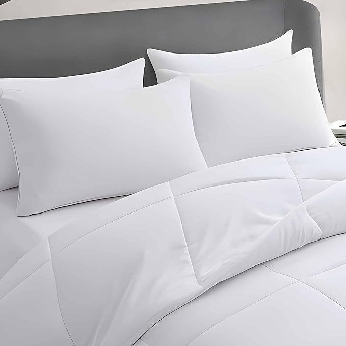Thin Flat Soft Bed Pillows Standard Size Set of 2 Pack for Sleeping 20"x26", Hypoallergenic Skin Friendly Microfiber Filling Machine Washable
