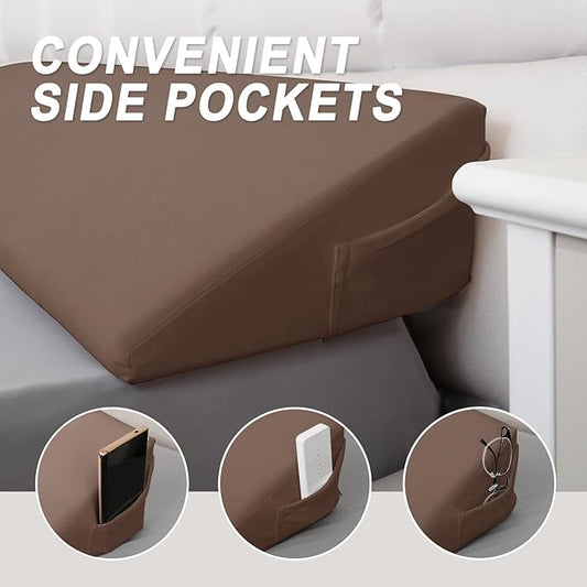 WdFour Bed Wedge Pillow, Close Off Headboard, Wall and Mattress Gap. Incline, Slanted Sweat-Proof Pillow for Neck and Back Pain Relief Anti-snoring for Comfortable Sleeping.(Chocolate,76Wx10Dx6H)