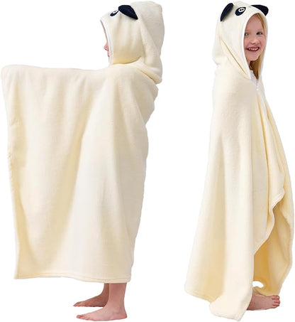 Hiturbo Kids Animal Hooded Towel: Soft Plush Fleece Blanket - 50"x30" Swim Cover Up - Pool Beach Bath Towel Wrap for 3-12 Yrs (Ivory Panda)
