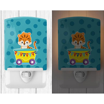 Caroline's Treasures BB8710CNL Circus Tiger Train Car Ceramic Night Light Compact, UL-Certified, Ideal for Bedroom, Bathroom, Nursery, Hallway, Kitchen, 6x4x3, Multicolor