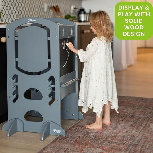 Little Partners Learning Tower Limited Edition Toddler Tower Step Stool Activity Center, Wooden Kids Learning Tower Standing Platform with Adjustable Height, Chalkboard, Safety Rails (Earl Grey)