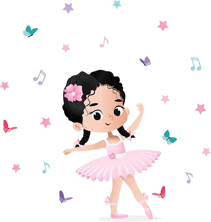 Ballerina Wall Decal Dark Hair Braids Stickers for Girls Bedroom - Rooms and Stickers