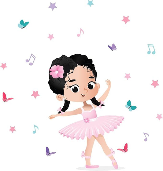 Ballerina Wall Decal Dark Hair Braids Stickers for Girls Bedroom - Rooms and Stickers