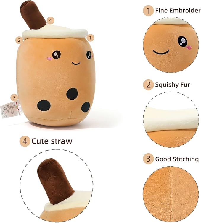 Niuniu Daddy Boba Plush 9.4in Mini Kawaii Plushies Bubble Tea Cute Squishy Pillow Soft Small Milk Tea Stuffed Animal for Kids/Girls/Boys