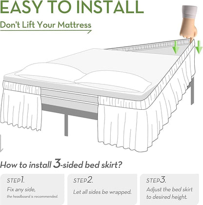 RIMELA Bed Skirting Queen Size White Bed Skirt 21 Inch Drop, Wrap Around Elastic Adjustable Bedskirt, Dust Ruffle for Bed Frame & Box Spring Soft Durable Fabric Machine Washable Easy to Install