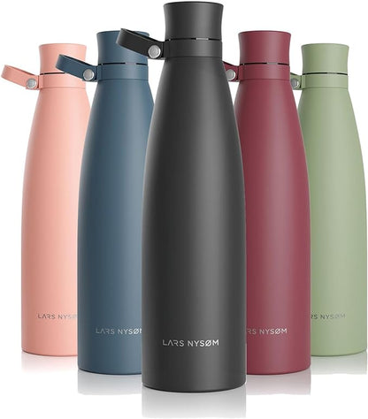 LARS NYSØM Stainless Steel Insulated Water Bottle 25oz 34oz | BPA-free Insulated Thermo Flask for Hot and Cold Beverages | Leakproof Drinking Bottle (Onyx Black, 25oz)