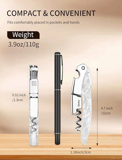 Wine Key - CORKAS Prestige Waiter Corkscrew with Moonstone Resin Handle, Handcrafted Wine Opener Manual with Double Hinged, Foil Cutter and Bottle Opener, Gifts for Sommelier, Bartenders, Servers