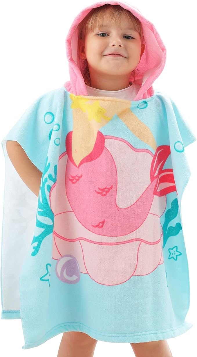 NovForth Kids Beach Towel for Boys Girls, Mermaid Hooded Bath Towel Wrap, Toddler Pool Towel with Hood