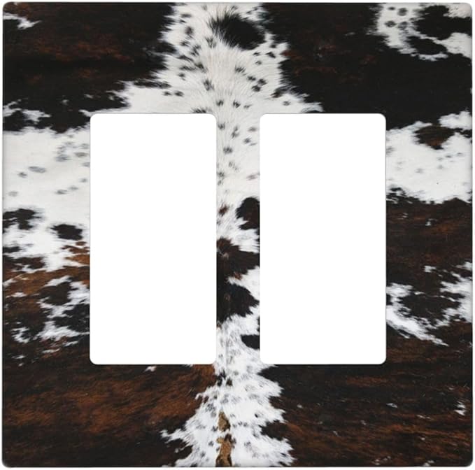Western Farm Highland Cow Cowhide 2 Gang Rocker Decora Light Switch Cover Decorative Outlet Covers Wall Plate Electrical Faceplate Switchcovers GFCI for Farmhouse Bathroom Bedroom Living Room Decor