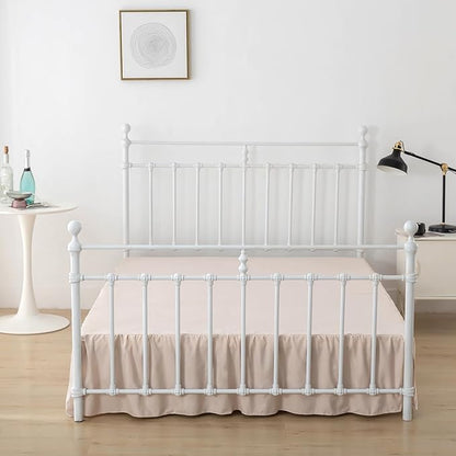 Bed Skirt Queen Size Ruffled Bed Skirts with Split Corners, 14 Inch Drop Dust Ruffle Bed Skirt with Platform, Cream, Queen- 14" Drop