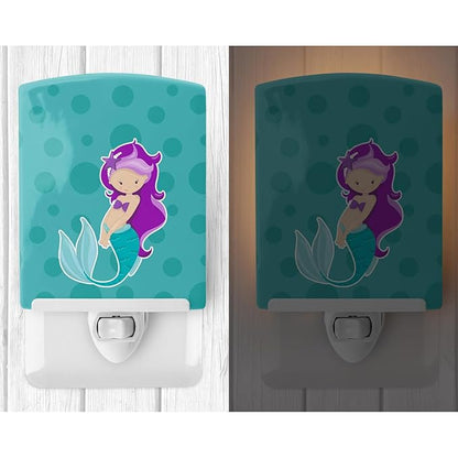 Caroline's Treasures BB8826CNL Beach Mermaid Purple Hair Ceramic Night Light Compact, UL-Certified, Ideal for Bedroom, Bathroom, Nursery, Hallway, Kitchen, 6x4x3, Multicolor