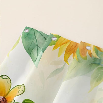 AILONEN Cartoon Green Frog Shower Curtain,Watercolor Sunflower Shower Curtain,Cute Kawaii Frog Curtain for Kids Girls Boys,Yellow Flower Animal Frog Print Waterproof Bath Curtain 72" W x 84" H