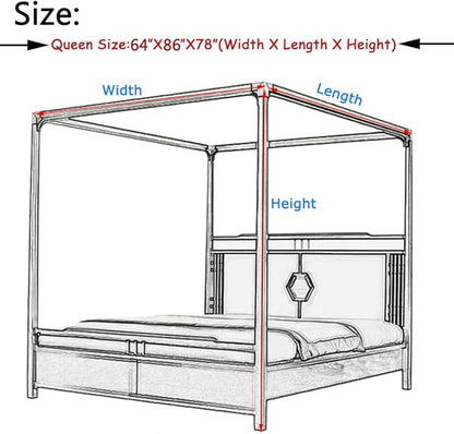 Elegant Lace Princess 4 Corner Post Mosquito Net Romantic for Girls Women Bed Curtain Canopy for Adult Wedding Bedroom Kids Rooms Decoration (Type3-Beige-White, Queen)