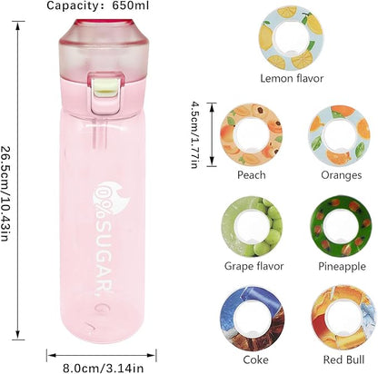 Water Bottle with 7Pcs Air Flavor Pods, Air Bottle Pods Water Bottle, Flavor Caps with Water Bottle, Fruit Scent Pods for Outdoor Sport(Pink-7 Pods)