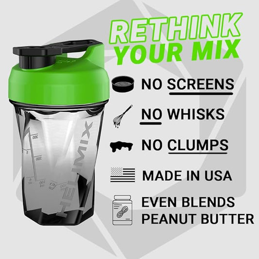 HELIMIX 1.5 Vortex Blender Shaker Bottle Holds Upto 20oz | No Blending Ball or Whisk | USA Made | Portable Pre Workout Whey Protein Drink Shaker Cup | Mixes Cocktails Smoothies Shakes | Top Rack Safe