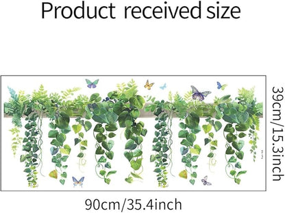 Green Leaf Wall Decals Hanging Vine Wall Stickers Plant Butterfly Wall Decal DIY Removable Wall Art Decals Peel and Stick Art Murals for Kitchen Bedroom Classroom Kids Nursery Decor