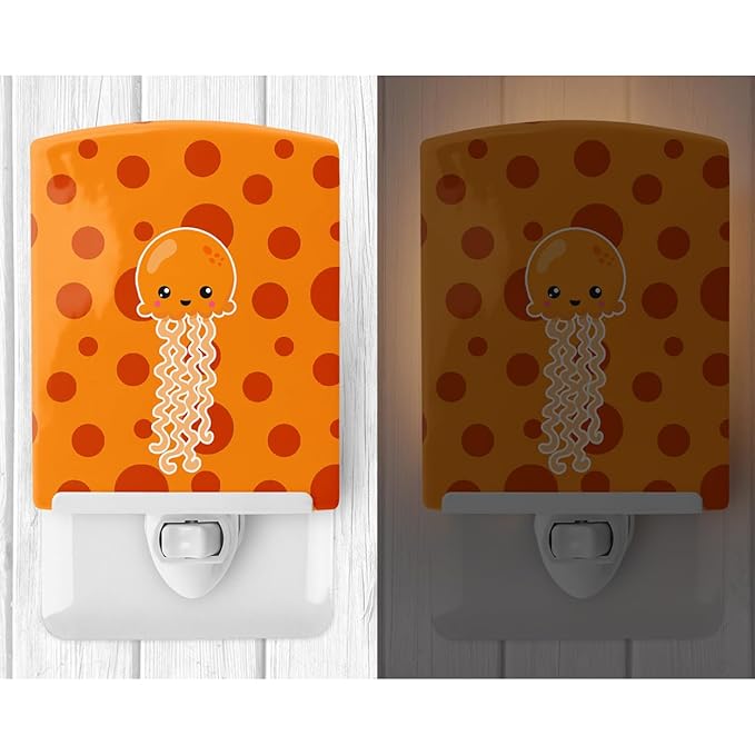 Caroline's Treasures BB8797CNL Ocean Jellyfish Orange Ceramic Night Light Compact, UL-Certified, Ideal for Bedroom, Bathroom, Nursery, Hallway, Kitchen, 6x4x3, Multicolor