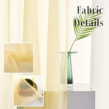 Light Yellow Sheer Voile Curtains Short Translucent 45 Inches Long with Rod Pocket Light Yellow Sheers 45 Inches Long for Small Window Kitchen Bedroom Living Room 2 Panels 52x45