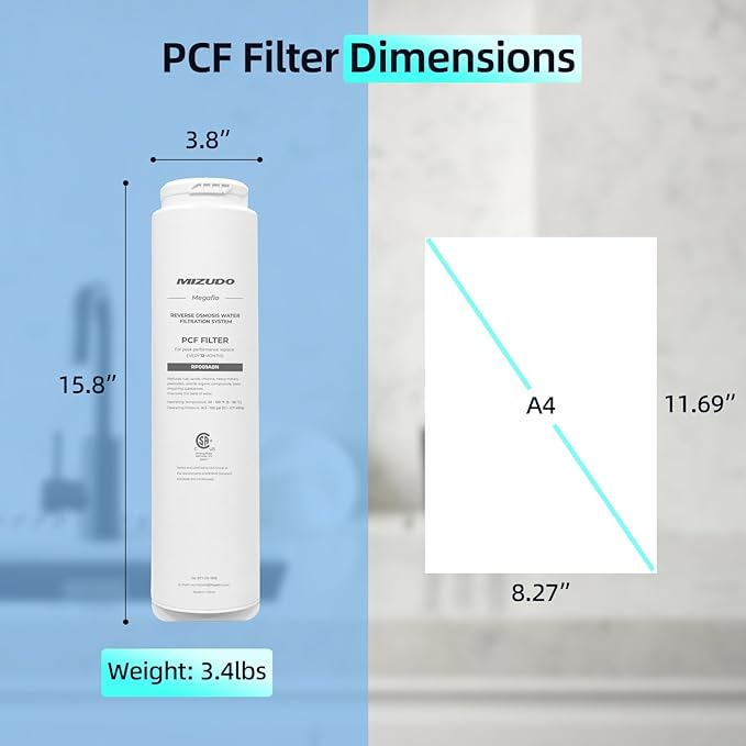 PCF Filter, Replacement for MIZUDO Megaflo 800GPD and Megaflo 1000GPD Reverse Osmosis System, 12-month Lifetime, 5-in-1 Structure Composed