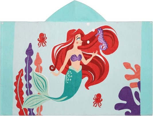 BANGSAUR Kids Hooded Beach Towels, Toddlers Girls Baby 3-12 Years Bath Pool Swiming Towel Wrap Pure Cotton Oversize Changing Robe Red Hair Mermaid
