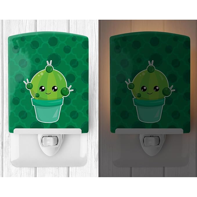 Caroline's Treasures BB6850CNL Cactus Polkadots Ceramic Night Light Compact, UL-Certified, Ideal for Bedroom, Bathroom, Nursery, Hallway, Kitchen, 6x4x3, Multicolor