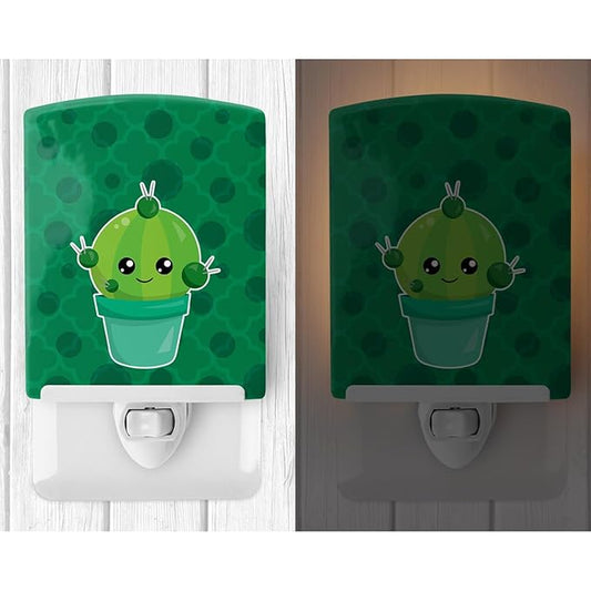 Caroline's Treasures BB6850CNL Cactus Polkadots Ceramic Night Light Compact, UL-Certified, Ideal for Bedroom, Bathroom, Nursery, Hallway, Kitchen, 6x4x3, Multicolor