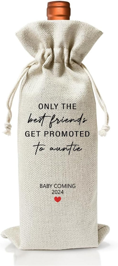 Baby Announcement Gift for Aunt, Becoming an Auntie Gift Wine Bag, Auntie to Be Gift, Get Promoted to New Auntie Gift for Best Friend BFF, Baby Shower or Party Decor, Baby Pregnancy Reveal Gift