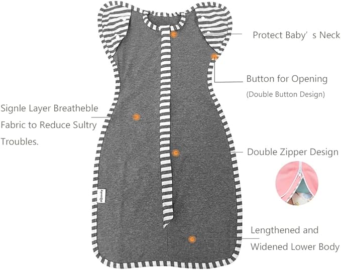 Baby Blanket Sack with Arms Free Design,Transition to Arms Free Wearable for Newborn Girl and Boy, Large 6-9Months, Grey Color