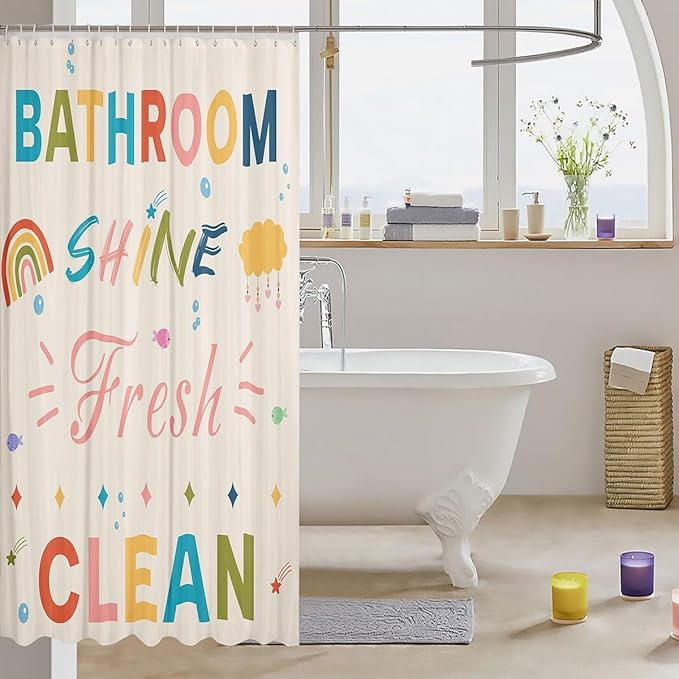 Feelyou Boys Girls Colorful Quotes Bath Curtain Rainbow Shower Curtain Kids Inspirational Words Bathroom Shower Curtain Set Cartoon Cute Teens Bathroom Accessories Room Decor 72"x78"