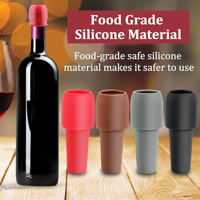4pcs Wine Stoppers, Air Tight Flexible Beer Bottle Stopper Reusable Silicone Wine Sealer for Wine bottles Beverage Bottle Stoppers(red+black+grey+coffee)