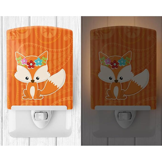 Caroline's Treasures BB6794CNL Fox Ceramic Night Light Compact, UL-Certified, Ideal for Bedroom, Bathroom, Nursery, Hallway, Kitchen, 6x4x3, Multicolor