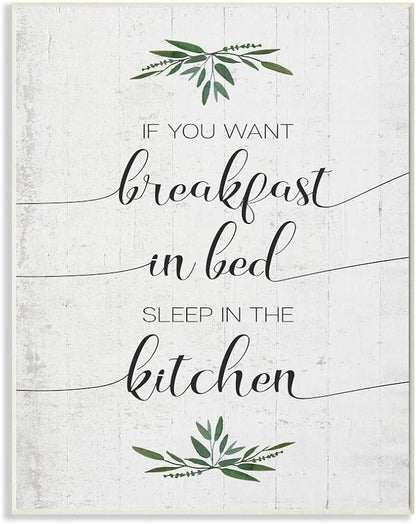 Stupell Industries for Breakfast in Bed Sleep in Kitchen Sassy Phrase Wall Art, 10x15, Off- White