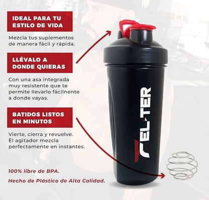 Protein Shaker Bottle – Shaker Bottle for Protein Mixes and Supplement Shakes, Protein Shaker Cup, Stainless Steel Shaker Ball Wire Whisk (Red, 24 - Ounce)