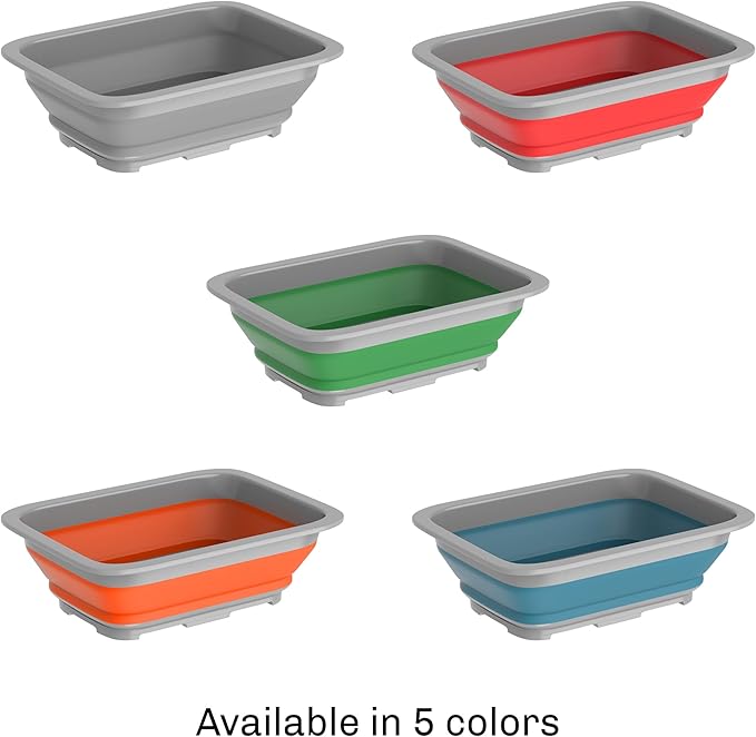 Wakeman 10L Gray Collapsible Multiuse Bin-Portable Wash Basin/Dish Tub/Ice Bucket with 10 L Capacity for Camping, Tailgating, Outdoors, 14.75” L x 10.75” W x 5” H