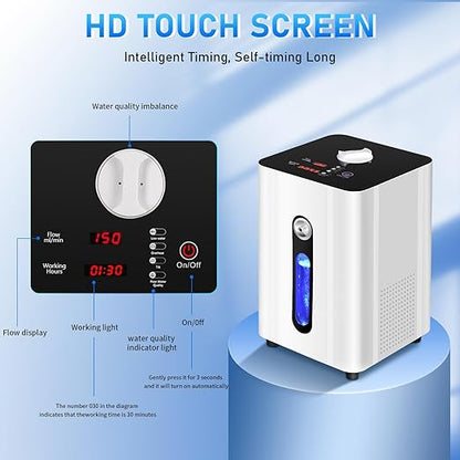 Hydrogen Inhalation Machine, 150ml/min Hydrogen Machine, 99.99 Percent High Purity PEM and SPE Ionizer, Water Level Warning, Water Quality Monitoring, Safe and Secure