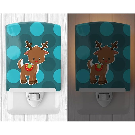 Caroline's Treasures BB9024CNL Christmas Reindeer #2 Ceramic Night Light Compact, UL-Certified, Ideal for Bedroom, Bathroom, Nursery, Hallway, Kitchen, 6x4x3, Multicolor