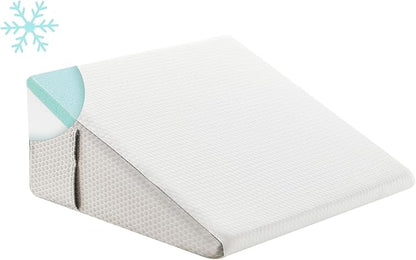 Wedge Pillow for Sleeping, 10 inch Bed Wedge Pillow, Elevated Body Pillow for Back Support, Acid Reflux, Leg, Neck Pain, Snoring, Triangle Pillow Wedge - Cooling Memory Foam Top, White/Grey