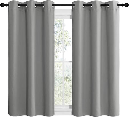 NICETOWN Thermal Insulated Grommet Blackout Curtains, Kids Window Drape Panel for Nursery, Privacy Short Curtains (Silver Grey, 2 Panels, W42 x L50 -Inch)
