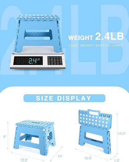 Folding Step Stool 9", Kids Step Stool, Heavy Duty Step Stools for Adults, Compact Foot Stools, Light-Weight Toddler Step Stool for Kitchen, Bathroom, Holds Up to 300 lbs (Blue)