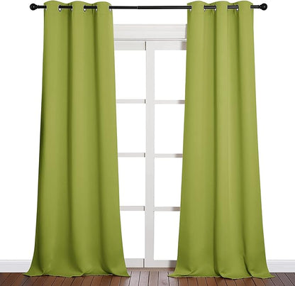 NICETOWN Room Darkening Window Panels - Fresh Green Thermal Insulated Curtains 90 inches Length for Bedroom (42 inches Width, Double Pieces)
